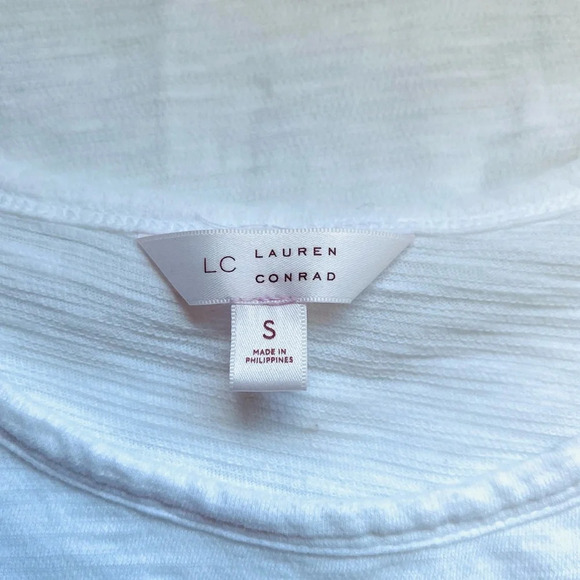 LC Lauren Conrad 100% Cotton White Pastel Striped Tee Small Women’s - Picture 9 of 11